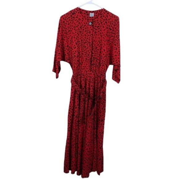 Vintage 90’s Ariana Mid Century Modern Red Animal Print Dress - Size 8 - Picture 1 of 7
